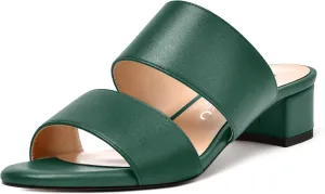 NUMALEO Womens Round Toe Dress Two Strap Slip On Bridal Matte Chunky Low Heel Heeled Sandals 1.5 Inch