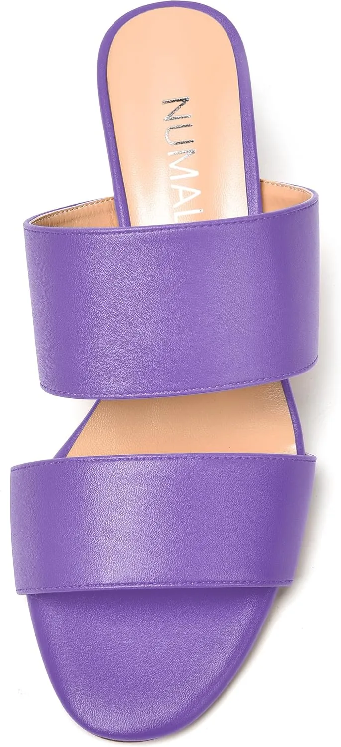 NUMALEO Womens Round Toe Dress Two Strap Slip On Bridal Matte Chunky Low Heel Heeled Sandals 1.5 Inch