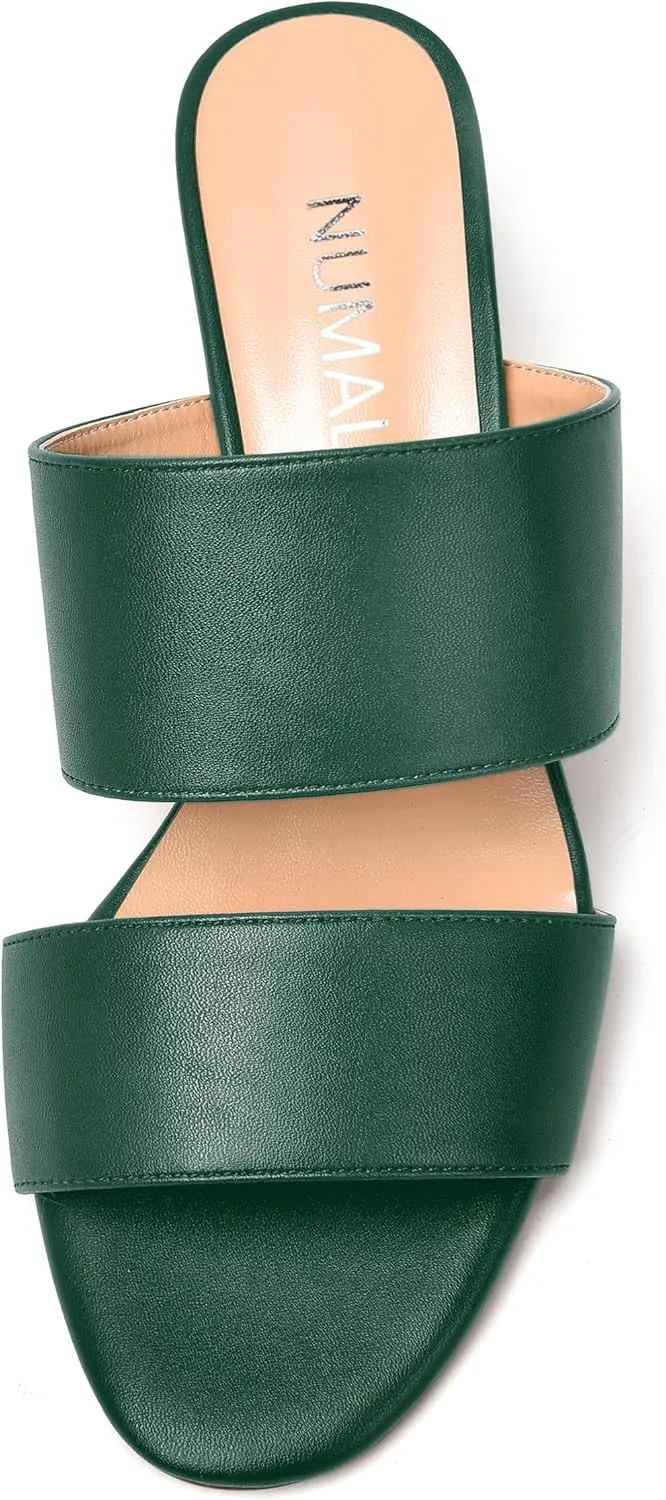 NUMALEO Womens Round Toe Dress Two Strap Slip On Bridal Matte Chunky Low Heel Heeled Sandals 1.5 Inch