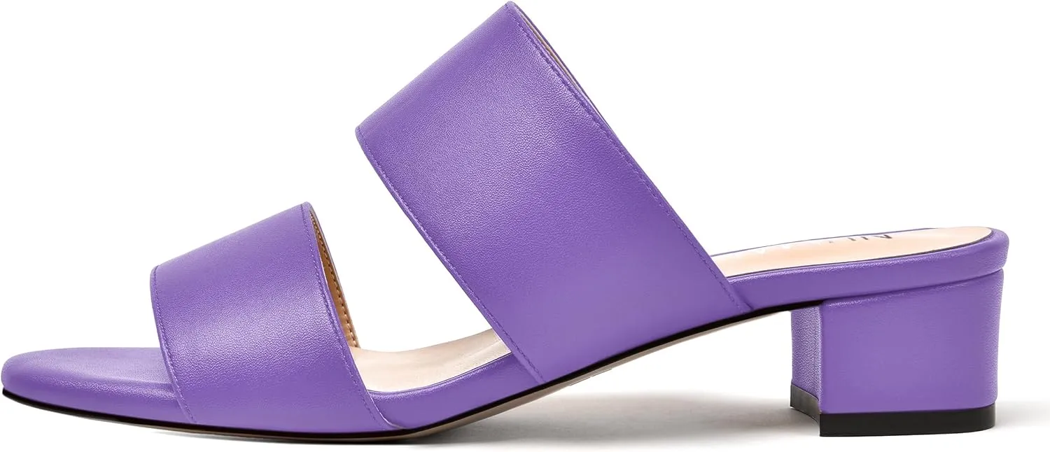 NUMALEO Womens Round Toe Dress Two Strap Slip On Bridal Matte Chunky Low Heel Heeled Sandals 1.5 Inch