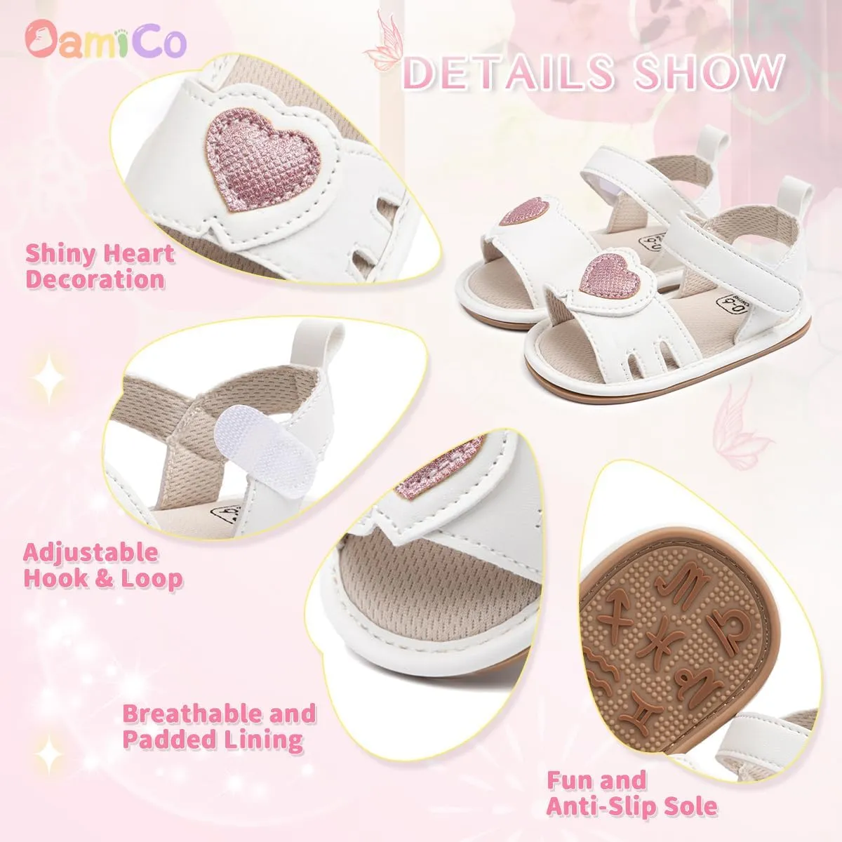 Oamico Baby Girl Sandals Infant Soft Anti-Slip Rubber Sole Casual Beach Sandals Newborn Bowknot Outdoor First Walker Summer Shoes for Baby Girls Flat Sandal