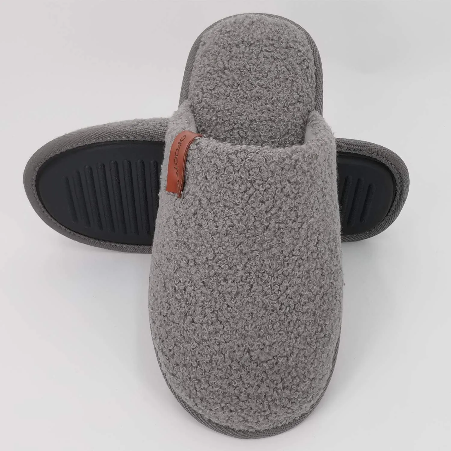 ofoot Mens Comfortable Warm Soft Fuzzy House Slippers Mules,Faux Fur Wool Fleece Lining Memory Foam Insole Non Slip Rubber Soles