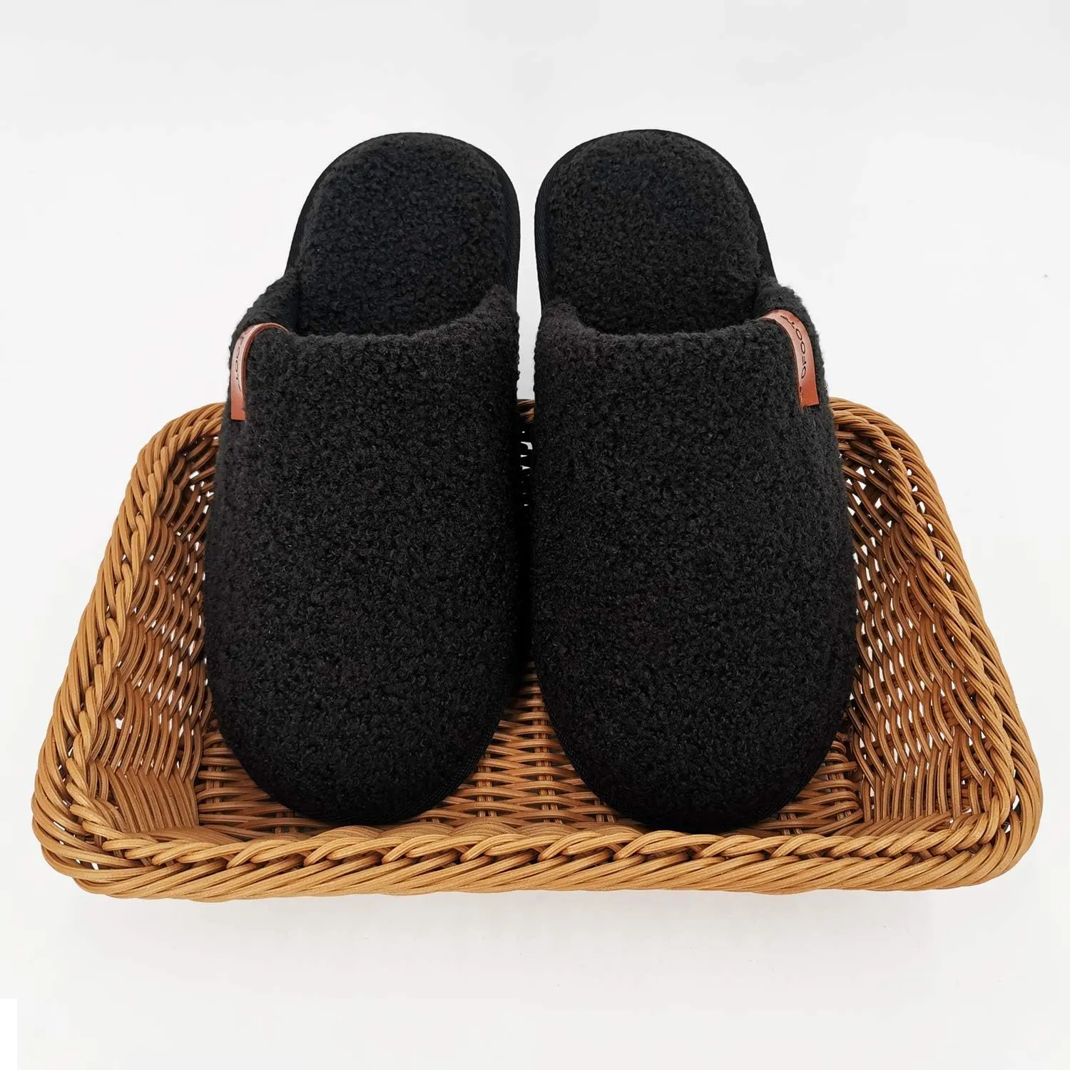 ofoot Mens Comfortable Warm Soft Fuzzy House Slippers Mules,Faux Fur Wool Fleece Lining Memory Foam Insole Non Slip Rubber Soles