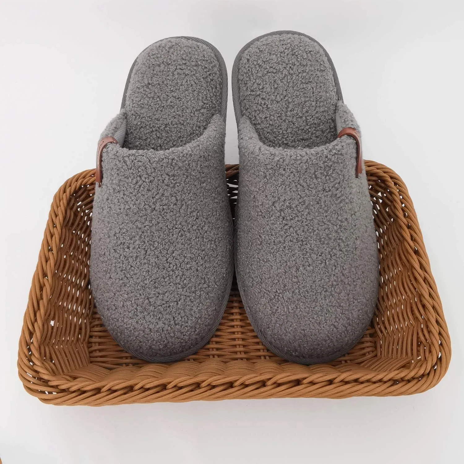 ofoot Mens Comfortable Warm Soft Fuzzy House Slippers Mules,Faux Fur Wool Fleece Lining Memory Foam Insole Non Slip Rubber Soles