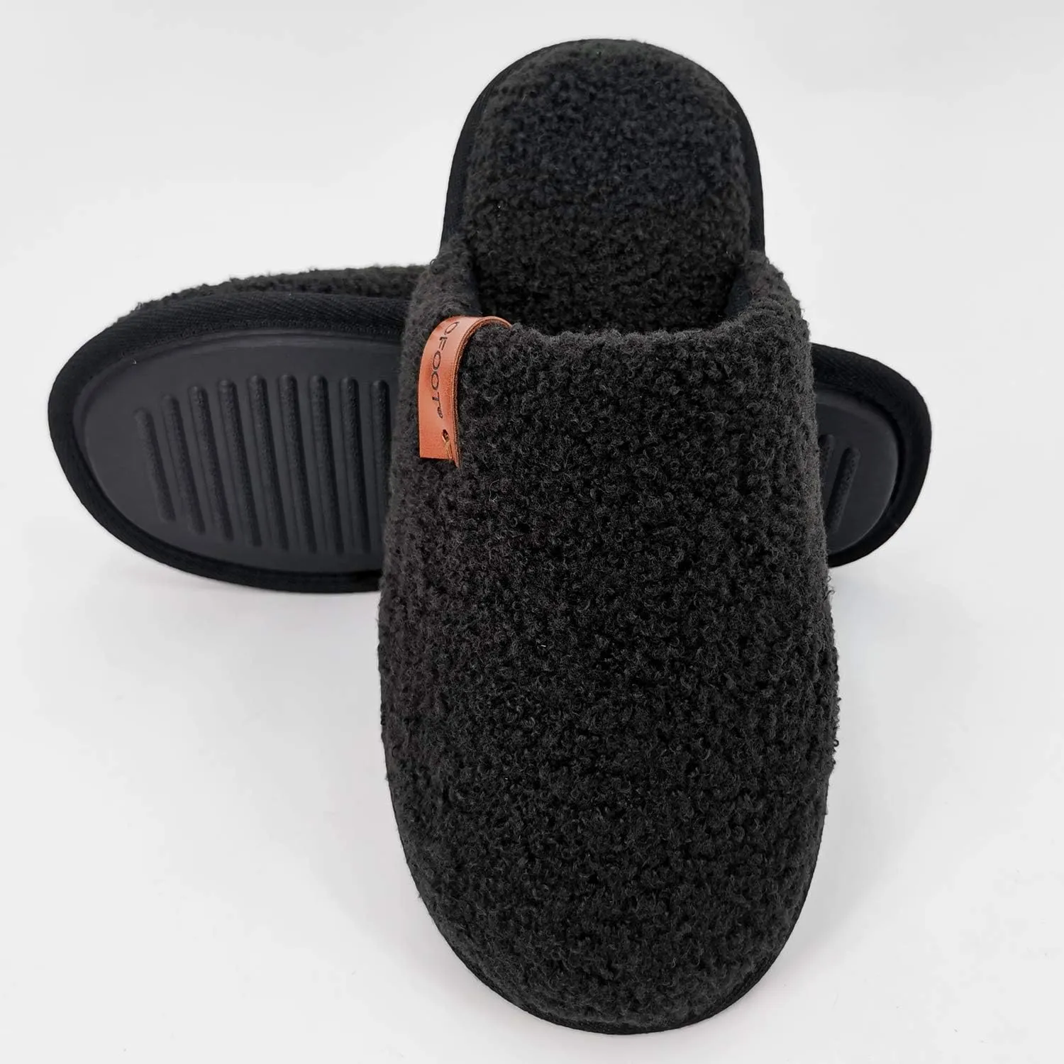 ofoot Mens Comfortable Warm Soft Fuzzy House Slippers Mules,Faux Fur Wool Fleece Lining Memory Foam Insole Non Slip Rubber Soles