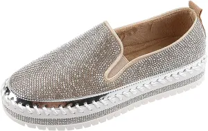 oiangi Rhinestone Platform Loafers for Women Fashion European and American Large Size Flat Shoes Comfrtable Casual Trendy Shoes