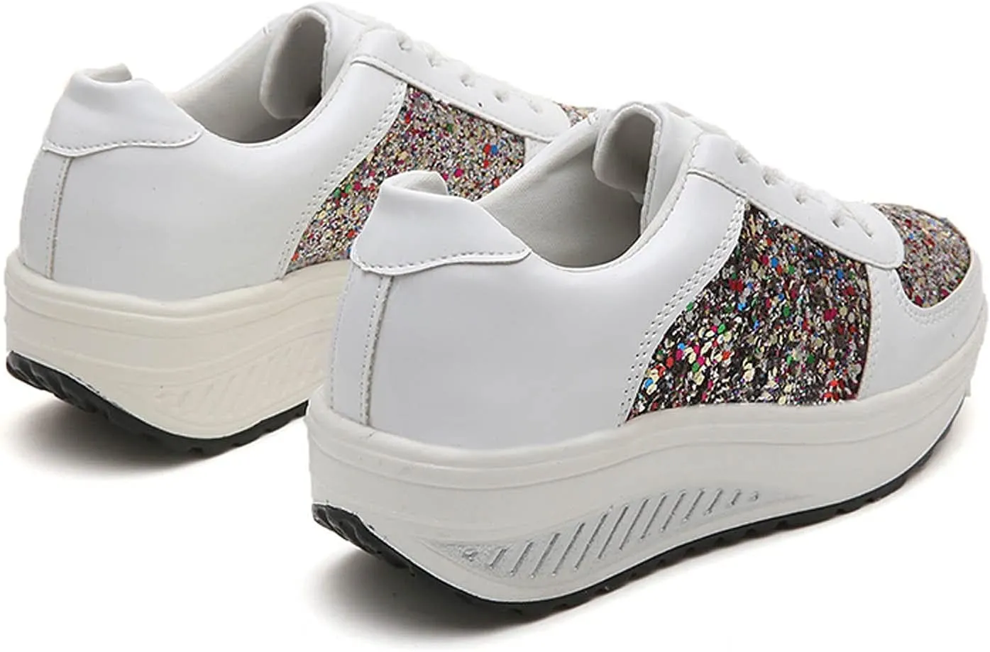 oiangi Sequined Sneakers for Women Fashion Casual Running Walking Gym Sport Shoes Comfortable Lace-up Platform Tennis Shoes