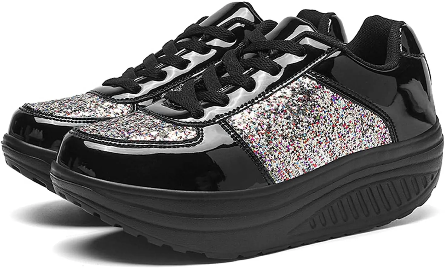 oiangi Sequined Sneakers for Women Fashion Casual Running Walking Gym Sport Shoes Comfortable Lace-up Platform Tennis Shoes