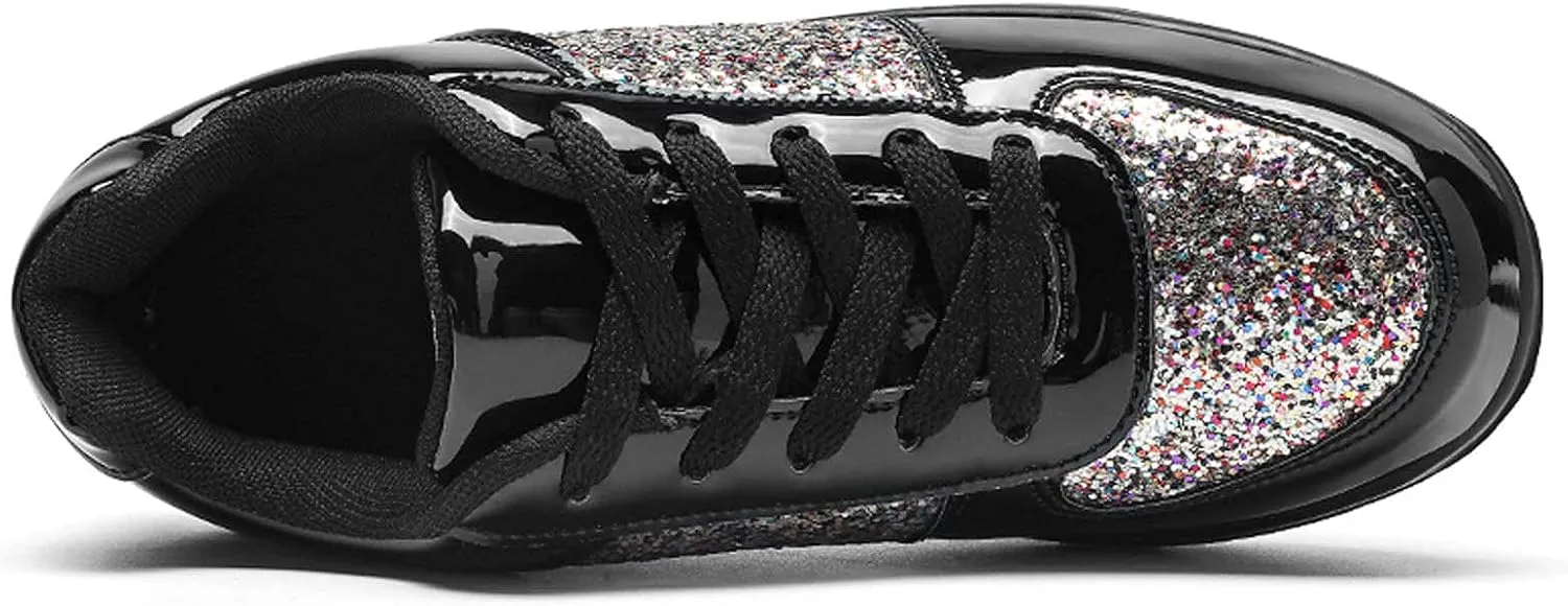 oiangi Sequined Sneakers for Women Fashion Casual Running Walking Gym Sport Shoes Comfortable Lace-up Platform Tennis Shoes