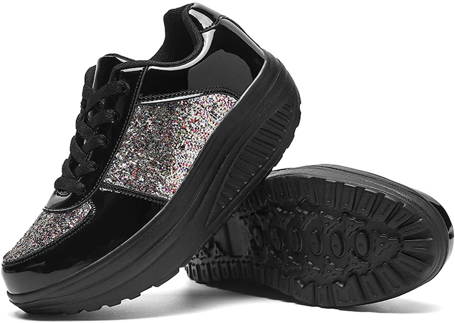 oiangi Sequined Sneakers for Women Fashion Casual Running Walking Gym Sport Shoes Comfortable Lace-up Platform Tennis Shoes