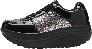 oiangi Sequined Sneakers for Women Fashion Casual Running Walking Gym Sport Shoes Comfortable Lace-up Platform Tennis Shoes