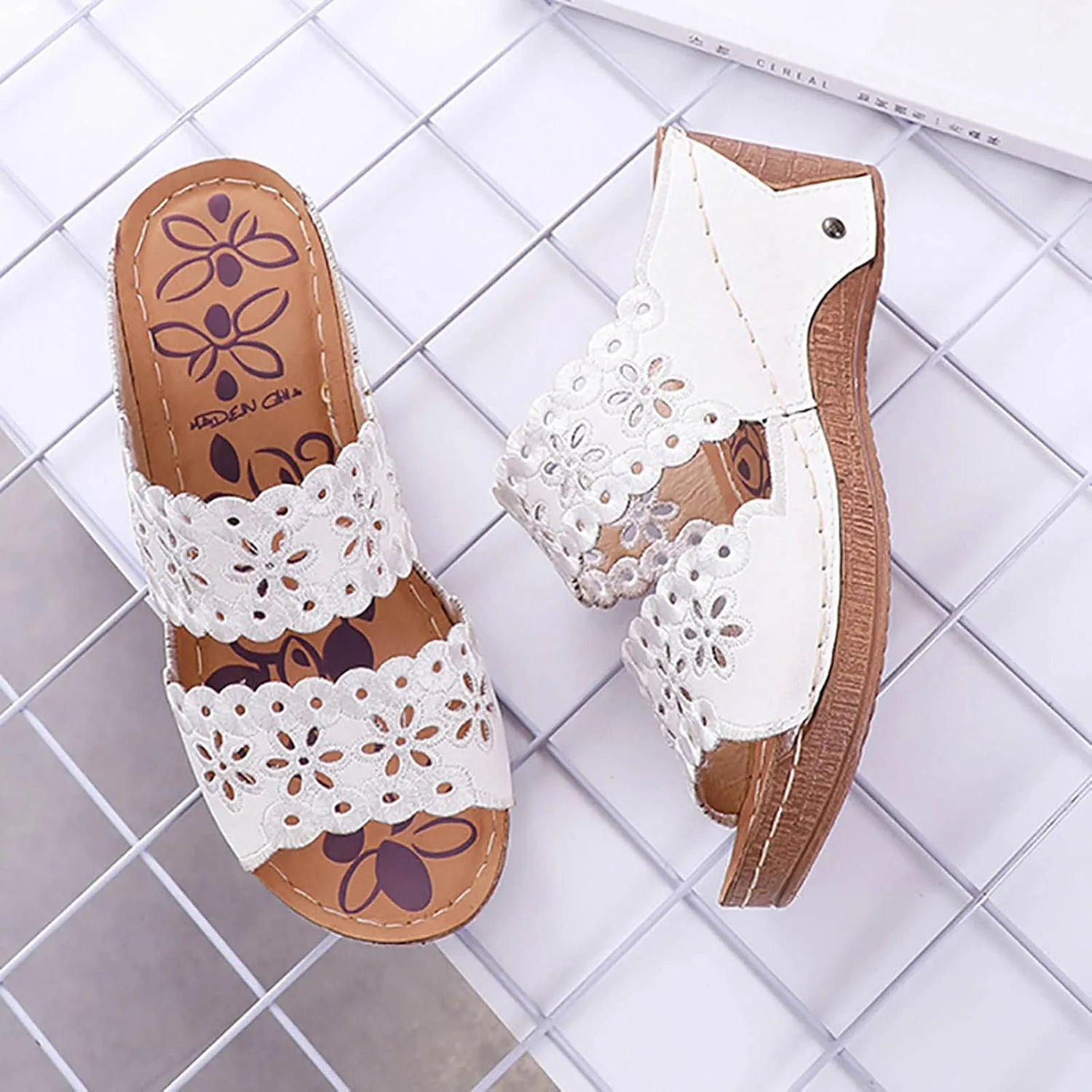 oiangi Women's Sandals Open Toe Hollow Out Wedge Sandals Casual Summer Slip-On Slippers Platform Sandals for Women