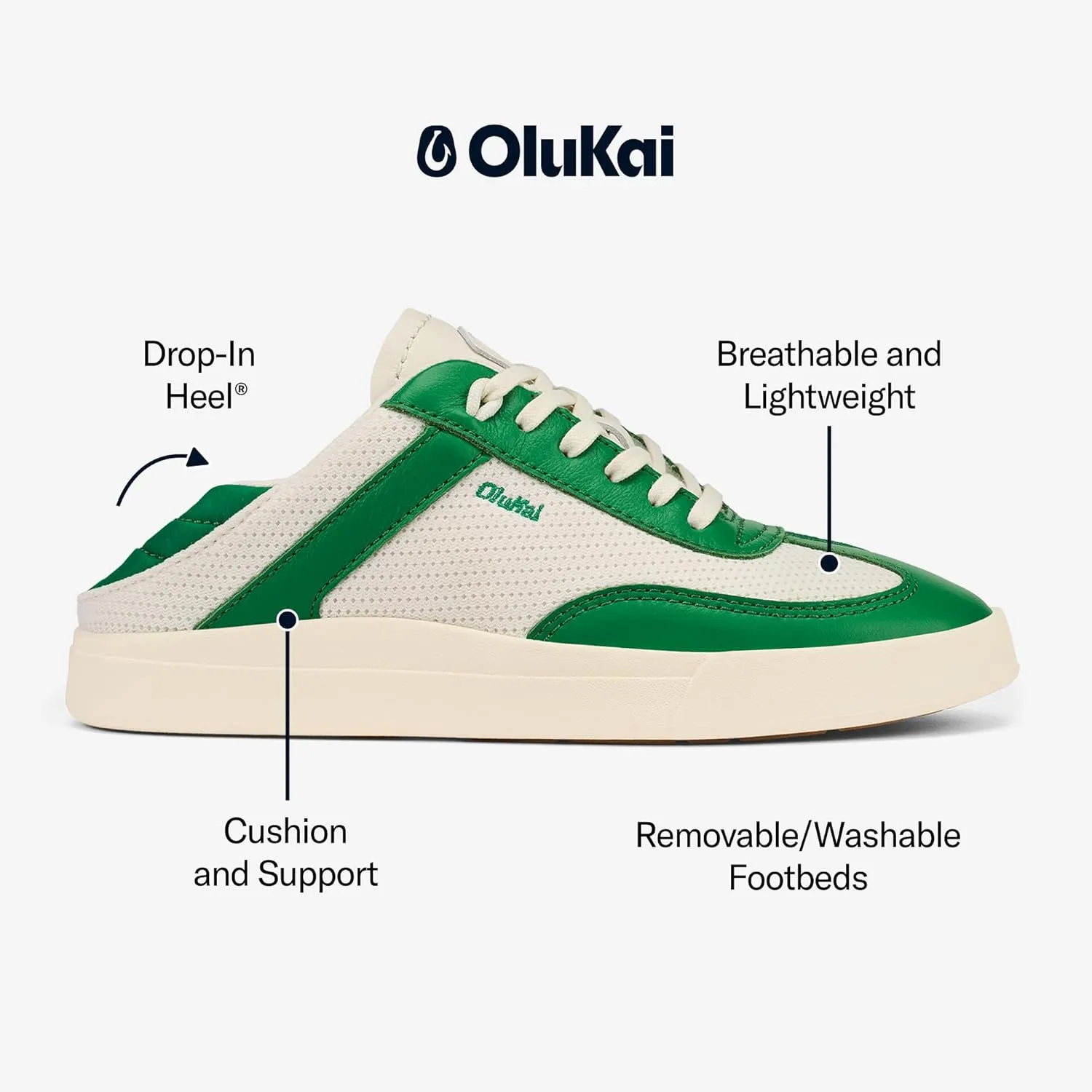 OLUKAI Kilea Women's Everyday Sneaker, Classic Lace-Up Design & Countoured Footbed, Comfort Fit & Wet Grip Rubber Soles, Durable & Supportive