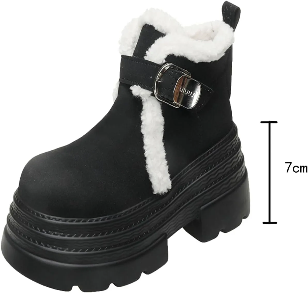 One-Foot Tower Buckle Snow Boots, Thick-Soled Low-Heeled Round-Toed Short Boots with Velvet Lining Raw Edge Warm Straight Boots Suede Frosted Casual Boots