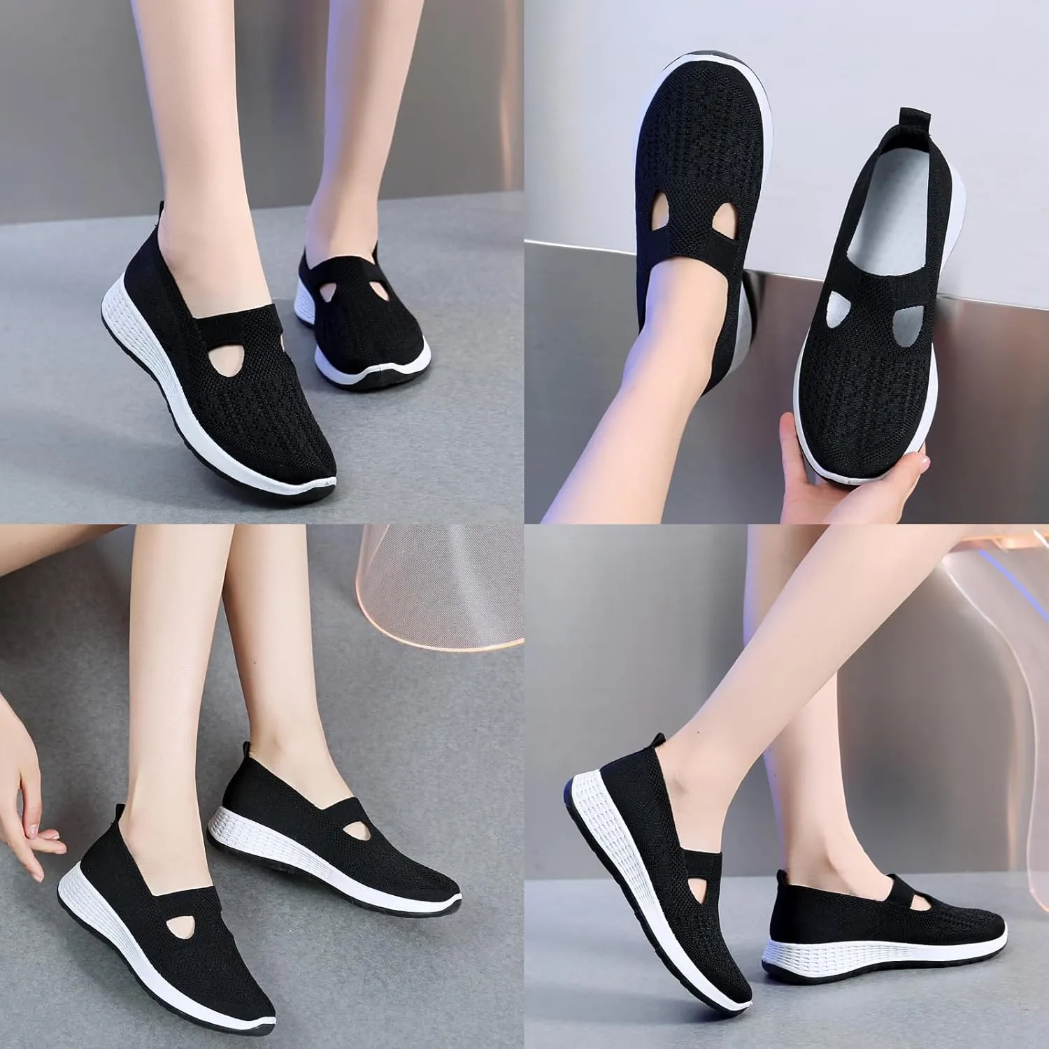 Optigard Women's Mesh Walking Shoes Slip On Loafers,Memory Foam Flat Sneakers Lightweight Non-Slip Breathable Wedge Mom Driving Nurse Shoes