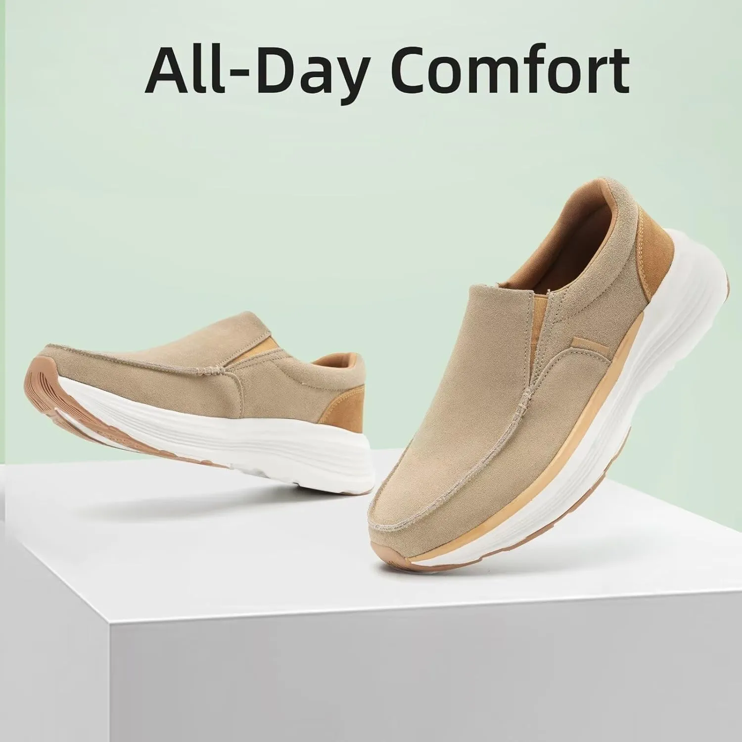 OrthoComfoot Men's Orthopedic Leather Dress Walking Shoes: Casual Arch Support Slip-On Loafers for Plantar Fasciitis, Comfortable Orthotic Shoes for Foot and Heel Pain Relief