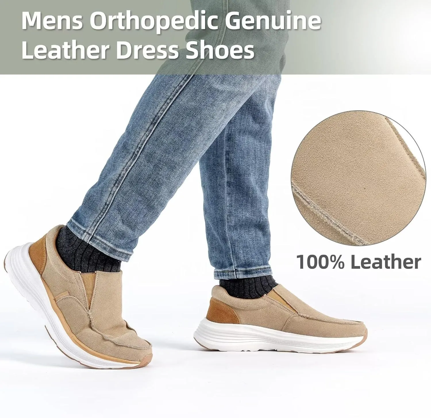 OrthoComfoot Men's Orthopedic Leather Dress Walking Shoes: Casual Arch Support Slip-On Loafers for Plantar Fasciitis, Comfortable Orthotic Shoes for Foot and Heel Pain Relief