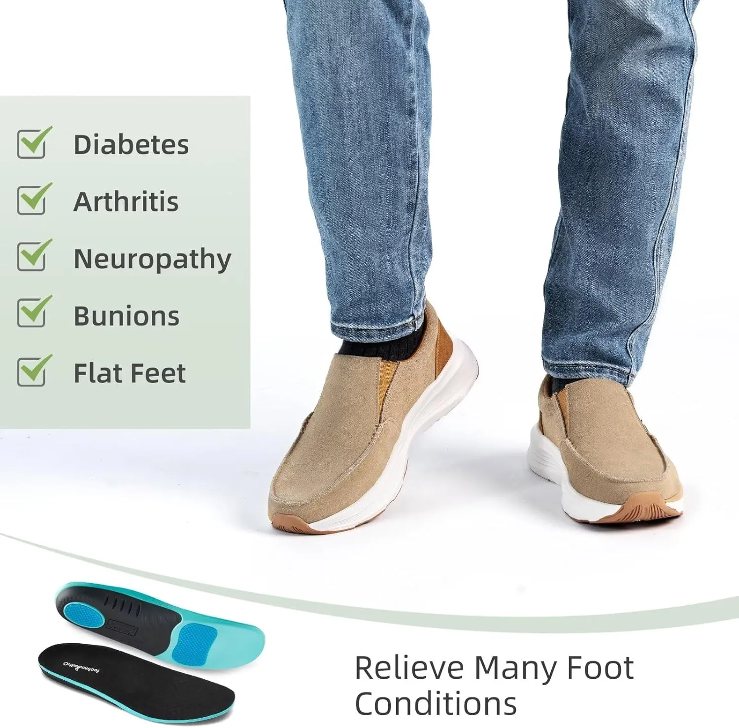 OrthoComfoot Men's Orthopedic Leather Dress Walking Shoes: Casual Arch Support Slip-On Loafers for Plantar Fasciitis, Comfortable Orthotic Shoes for Foot and Heel Pain Relief