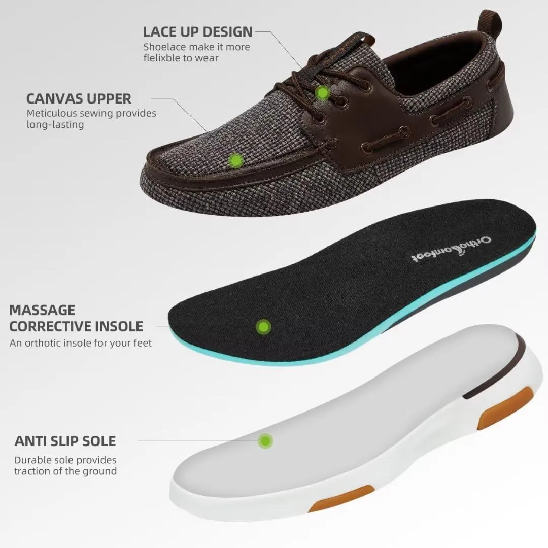 OrthoComfoot Men's Orthopedic Walking Shoes with Arch Support: Casual Plantar Fasciitis Slip-On Loafers for Flat Feet, Orthotic Adjustable Fashion Sneakers for Foot and Heel Pain