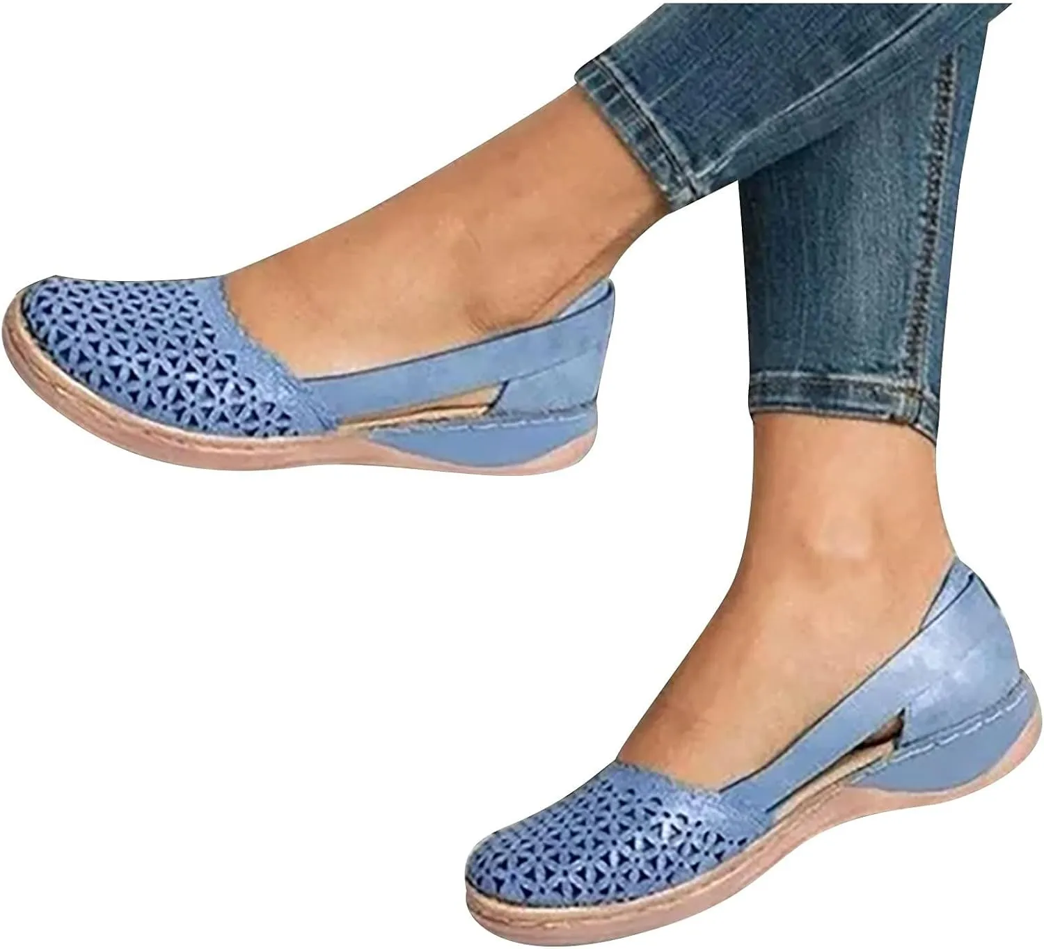 Orthopedic Sandals for Women Fashion Hollow Out Wedge Sandals Summer Comfortable Closed Toe Low Heel Flat Shoes Plus Size Breathable Casual Outdoor Shoes