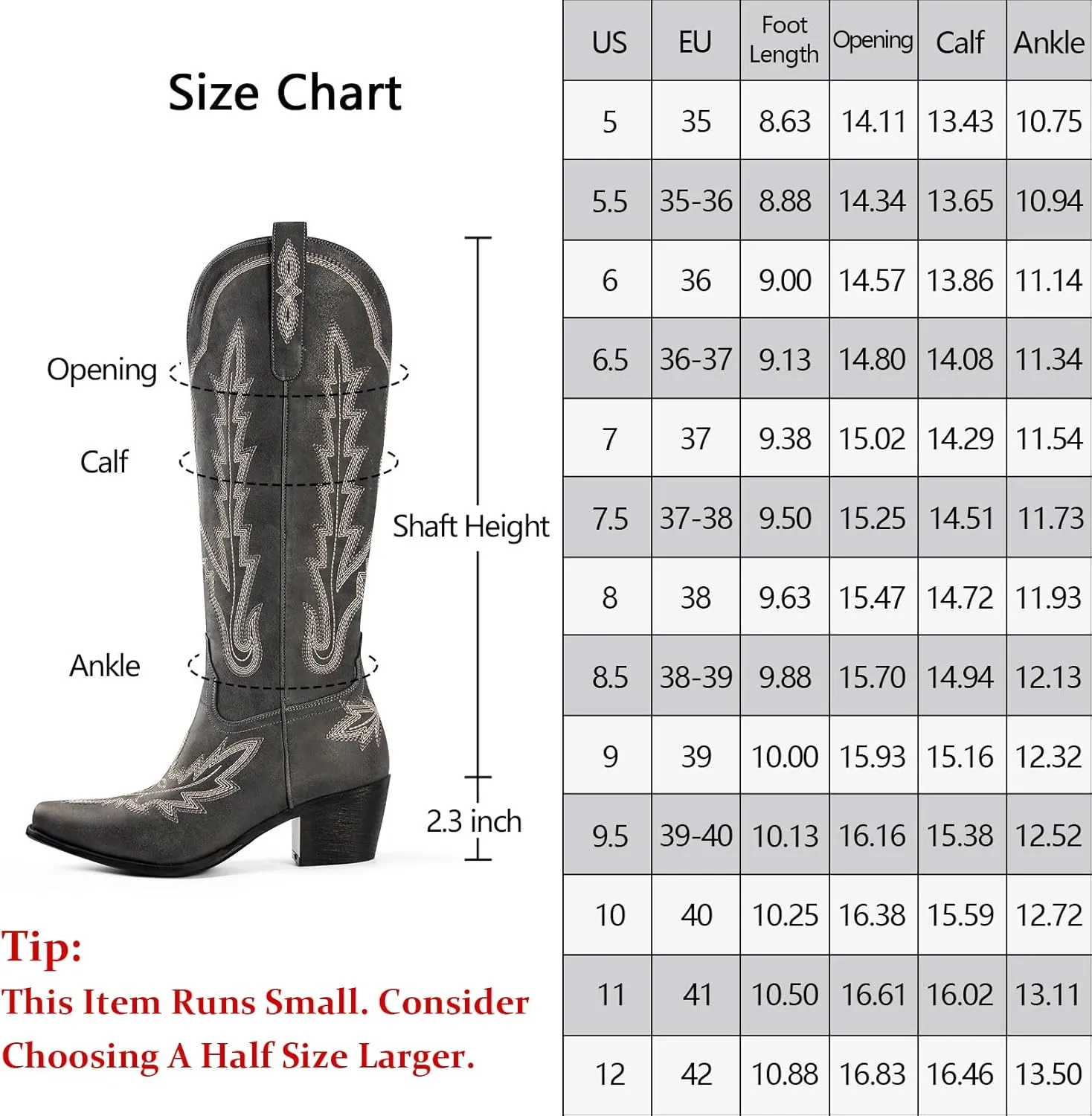 Ouepiano Cowboy Boots for Women Knee High Cowgirl Boots with Classic Embroidered Slip On Pointed Toe Chunky Heel Pull On Fashion Retro Tall Boot