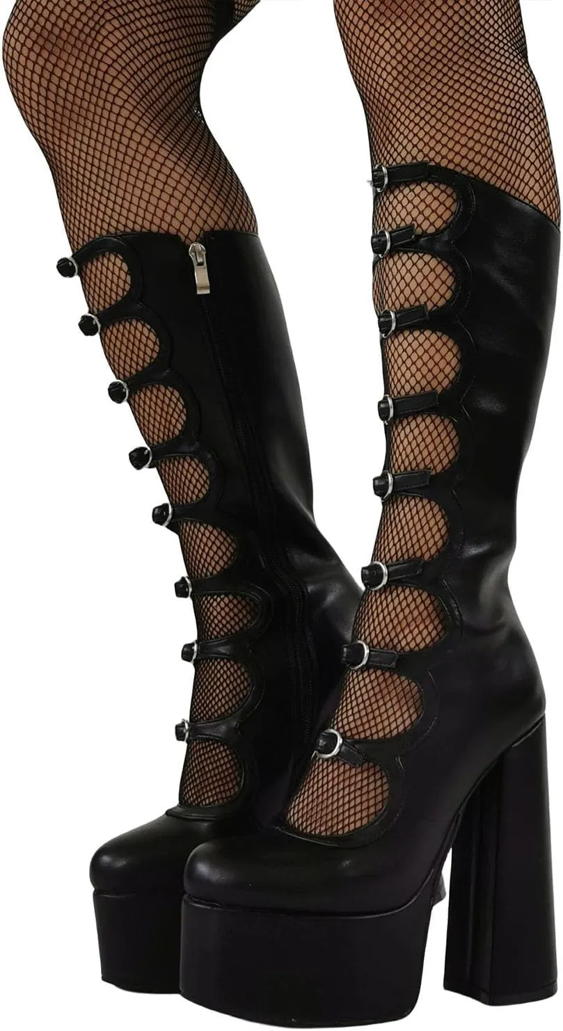 Oversized Women's Thick Heels and High Heels Gothic Buckle Waterproof Platform Nightclub Cool Boots