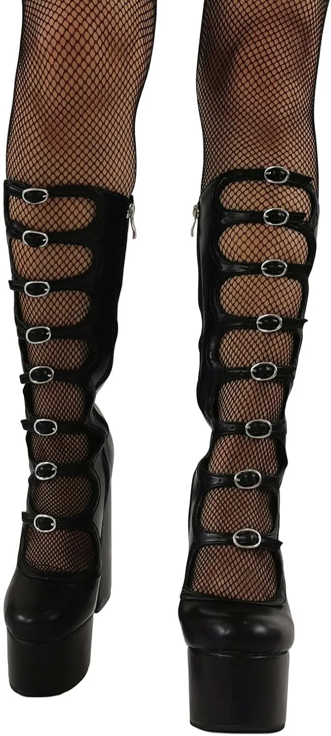 Oversized Women's Thick Heels and High Heels Gothic Buckle Waterproof Platform Nightclub Cool Boots