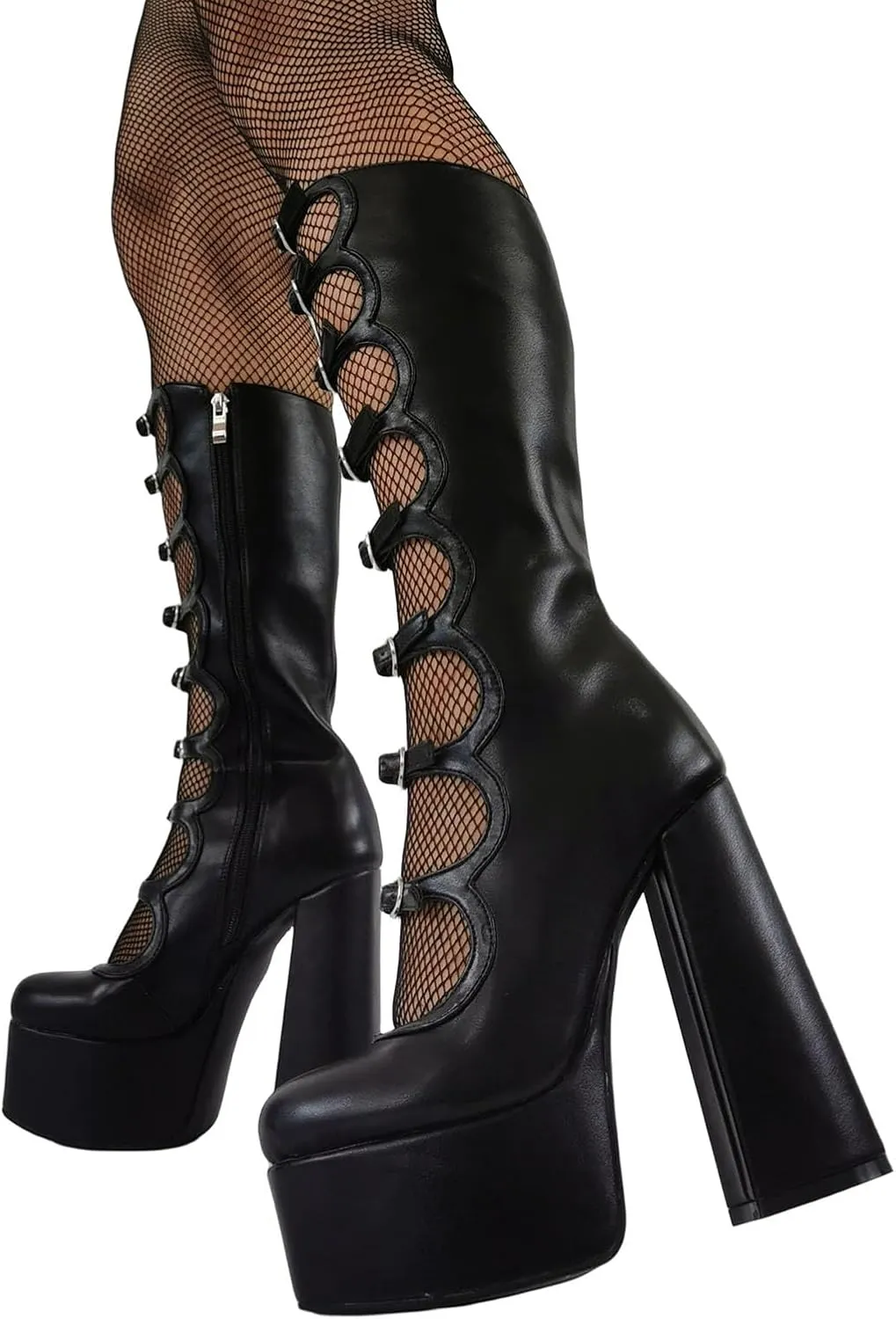 Oversized Women's Thick Heels and High Heels Gothic Buckle Waterproof Platform Nightclub Cool Boots