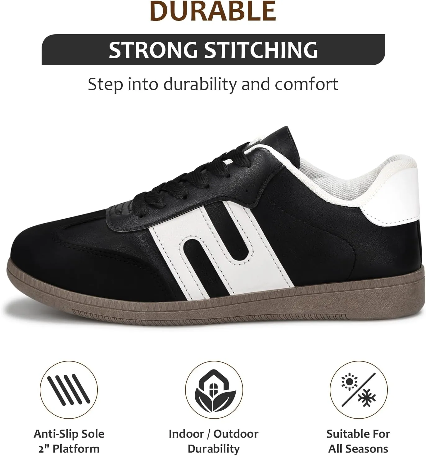 Padgene Women's Classic Retro Gum Sole Fashion Sneakers Casual Tennis Leather Skate Shoes Anti Slip Footwear for Women Walking Trainers