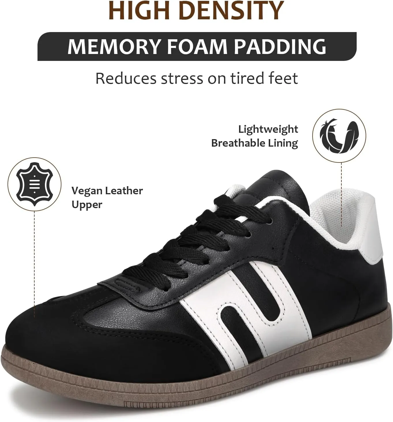 Padgene Women's Classic Retro Gum Sole Fashion Sneakers Casual Tennis Leather Skate Shoes Anti Slip Footwear for Women Walking Trainers