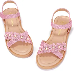 PANDANINJIA Elva Girls Sandals Open Toe Cute Flats Dress Sandals Cross Strappy Summer Shoes Toddler/Little Kid/Big Kid
