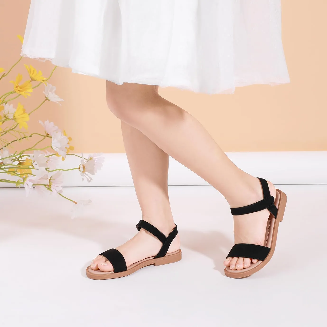 PANDANINJIA Gina Girls Sandals Open Toe Summer Flats Dress Sandals Shoes Toddler/Little Kid/Big Kid