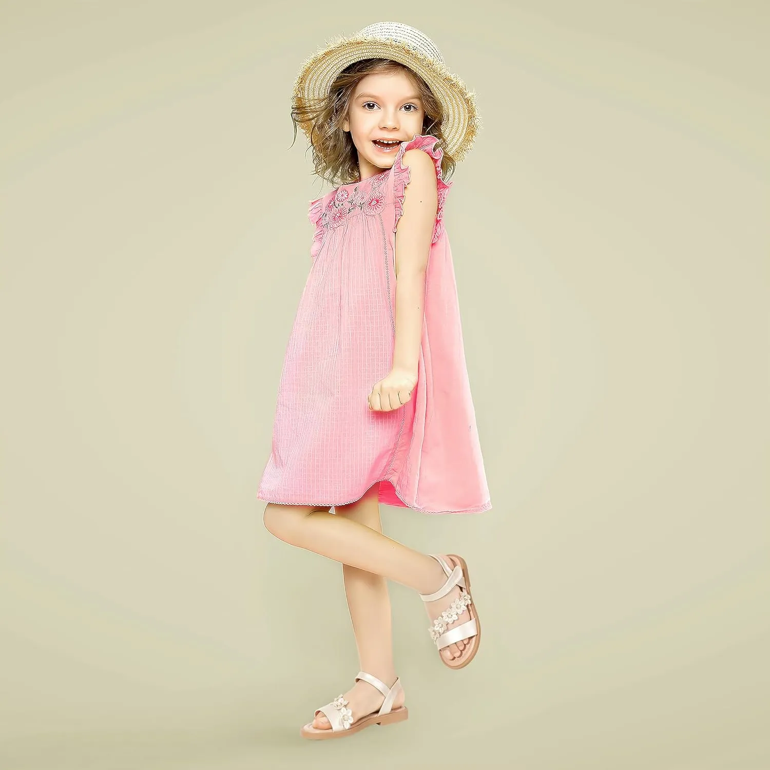 PANDANINJIA Gina Girls Sandals Open Toe Summer Flats Dress Sandals Shoes Toddler/Little Kid/Big Kid
