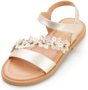 PANDANINJIA Gina Girls Sandals Open Toe Summer Flats Dress Sandals Shoes Toddler/Little Kid/Big Kid