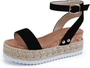PANDANINJIA Girls Sandals Flatform Wedge Open Toe Summer Shoes Little Big Kid Flower Girl Heels Dress Shoes