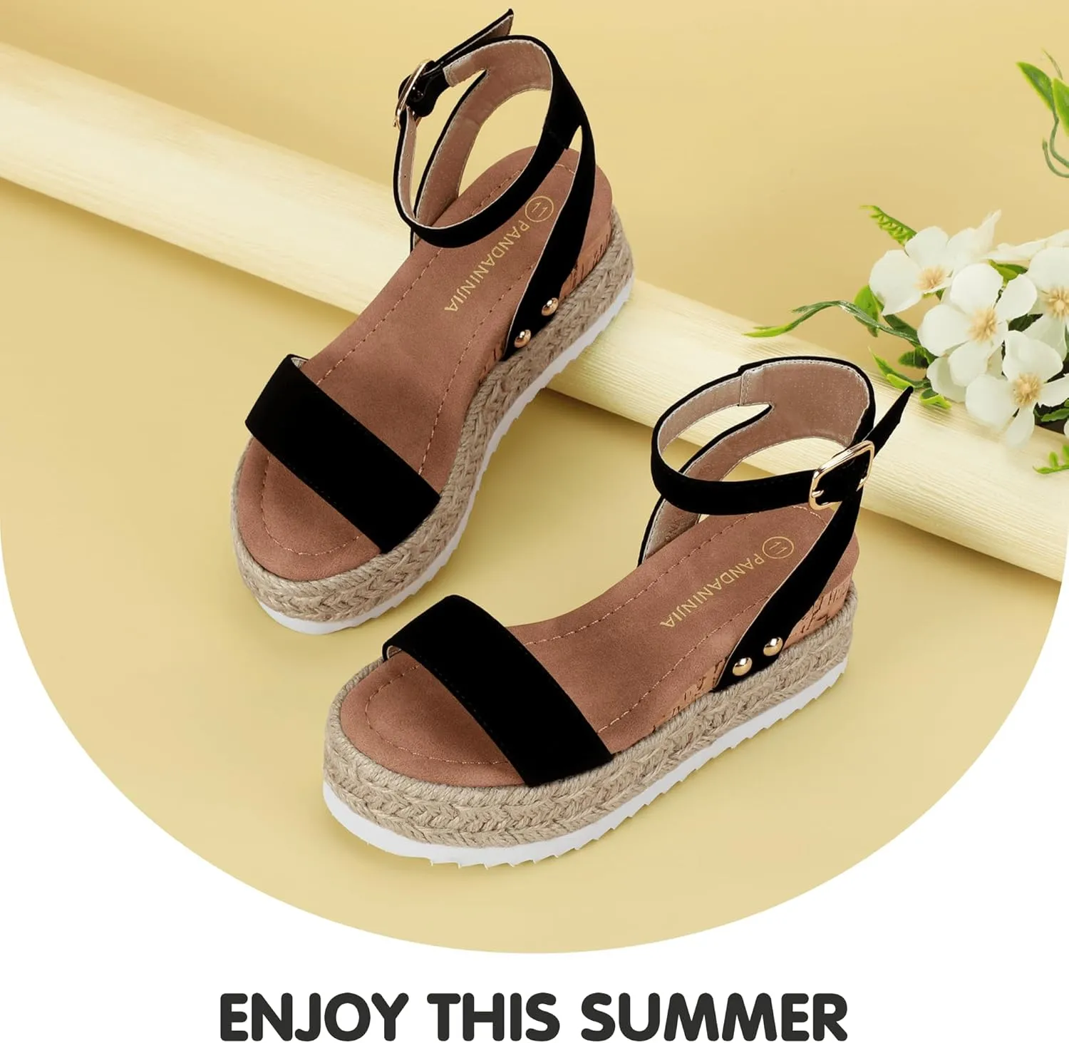 PANDANINJIA Girls Sandals Flatform Wedge Open Toe Summer Shoes Little Big Kid Flower Girl Heels Dress Shoes
