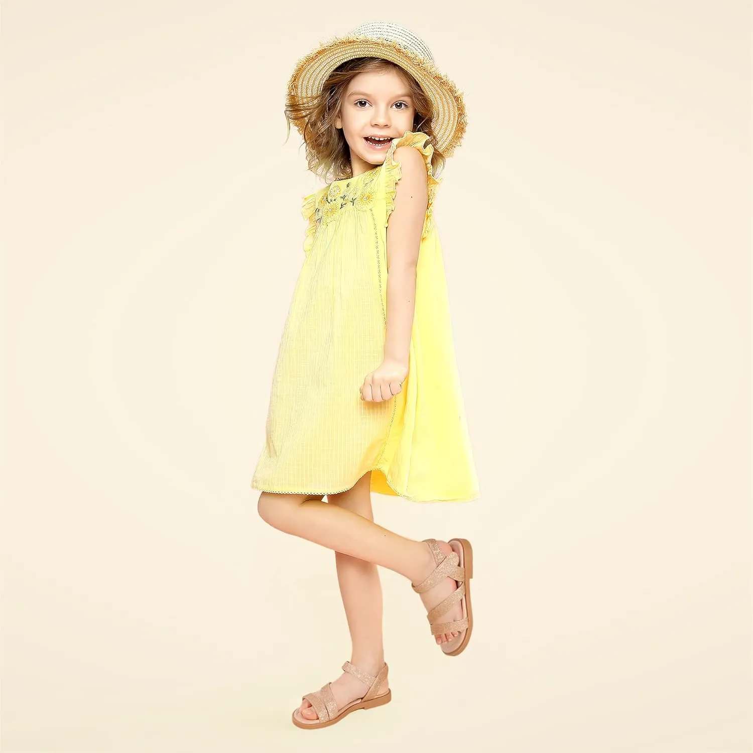 PANDANINJIA Girls Sandals Monica Summer Open Toe Flats Shoes Dress Sandals for Toddler Little Kid Big Kid