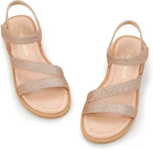 PANDANINJIA Girls Sandals Monica Summer Open Toe Flats Shoes Dress Sandals for Toddler Little Kid Big Kid