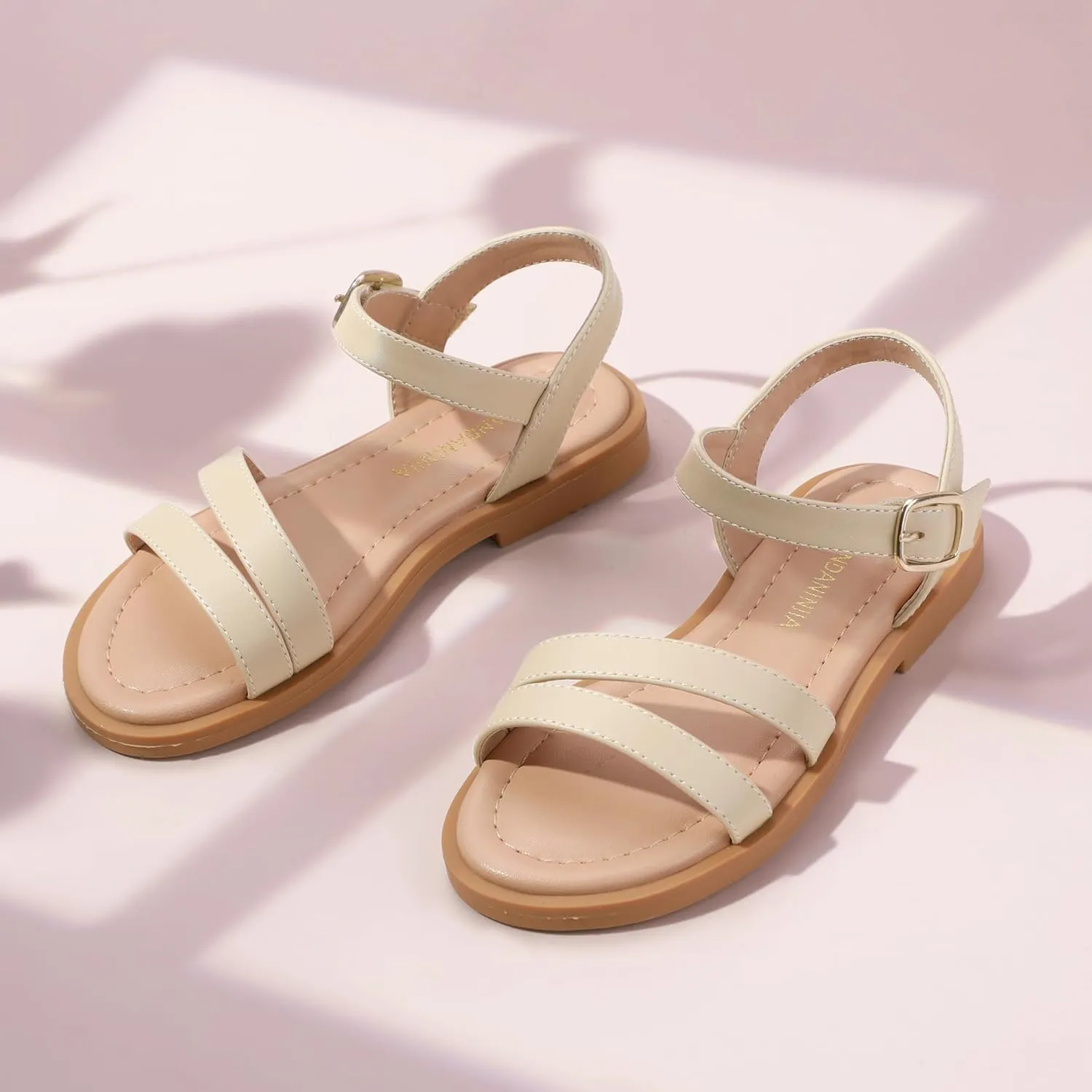 PANDANINJIA Girls Sandals Toddler Little Big Kids Kid Cute Open Toe Flats Dress Sandals Mona Summer Shoes