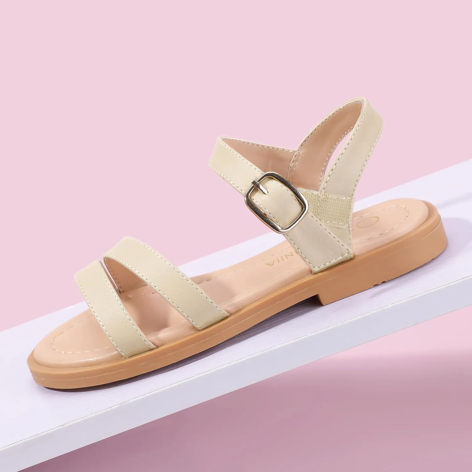 PANDANINJIA Girls Sandals Toddler Little Big Kids Kid Cute Open Toe Flats Dress Sandals Mona Summer Shoes
