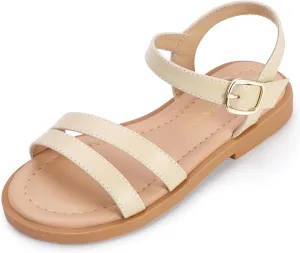 PANDANINJIA Girls Sandals Toddler Little Big Kids Kid Cute Open Toe Flats Dress Sandals Mona Summer Shoes