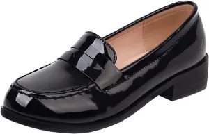 Parisuit Women's Patent Leather Loafers Flat Low Heel Slip On Pumps Round Toe Fashion Dress Uniform Work Shoes