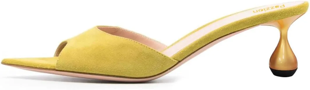 Pazzion Women Classy Open Pointed Toe Mules Low Heeled Slip On Slippers Metallic Thick Heels Sandals Cozy Daily Ballroom Shoes Size 4-16 US