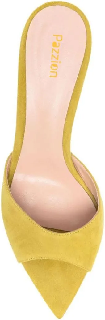 Pazzion Women Classy Open Pointed Toe Mules Low Heeled Slip On Slippers Metallic Thick Heels Sandals Cozy Daily Ballroom Shoes Size 4-16 US