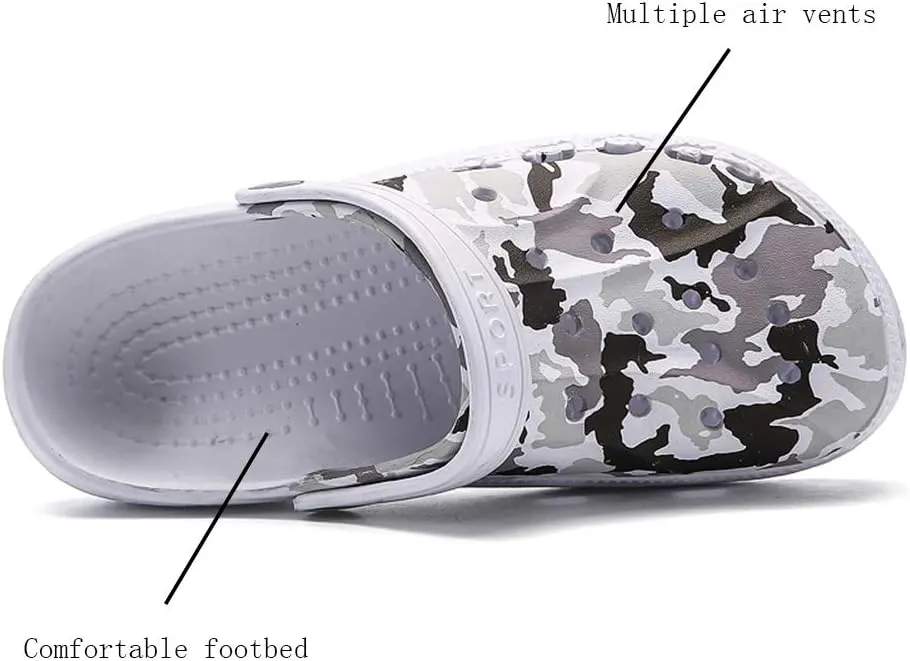 PHILDA Men's Camouflage Garden Clog Water Shoes Lightweight Slippers Anti-Slip Rubber Indoor Outdoor Mules Quick Drying Non Slip Sandals