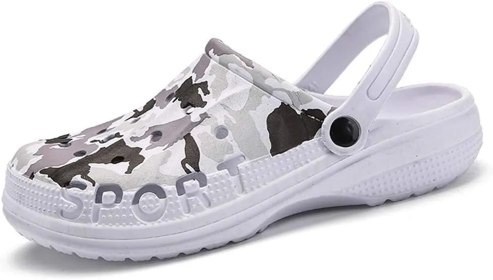 PHILDA Men's Camouflage Garden Clog Water Shoes Lightweight Slippers Anti-Slip Rubber Indoor Outdoor Mules Quick Drying Non Slip Sandals