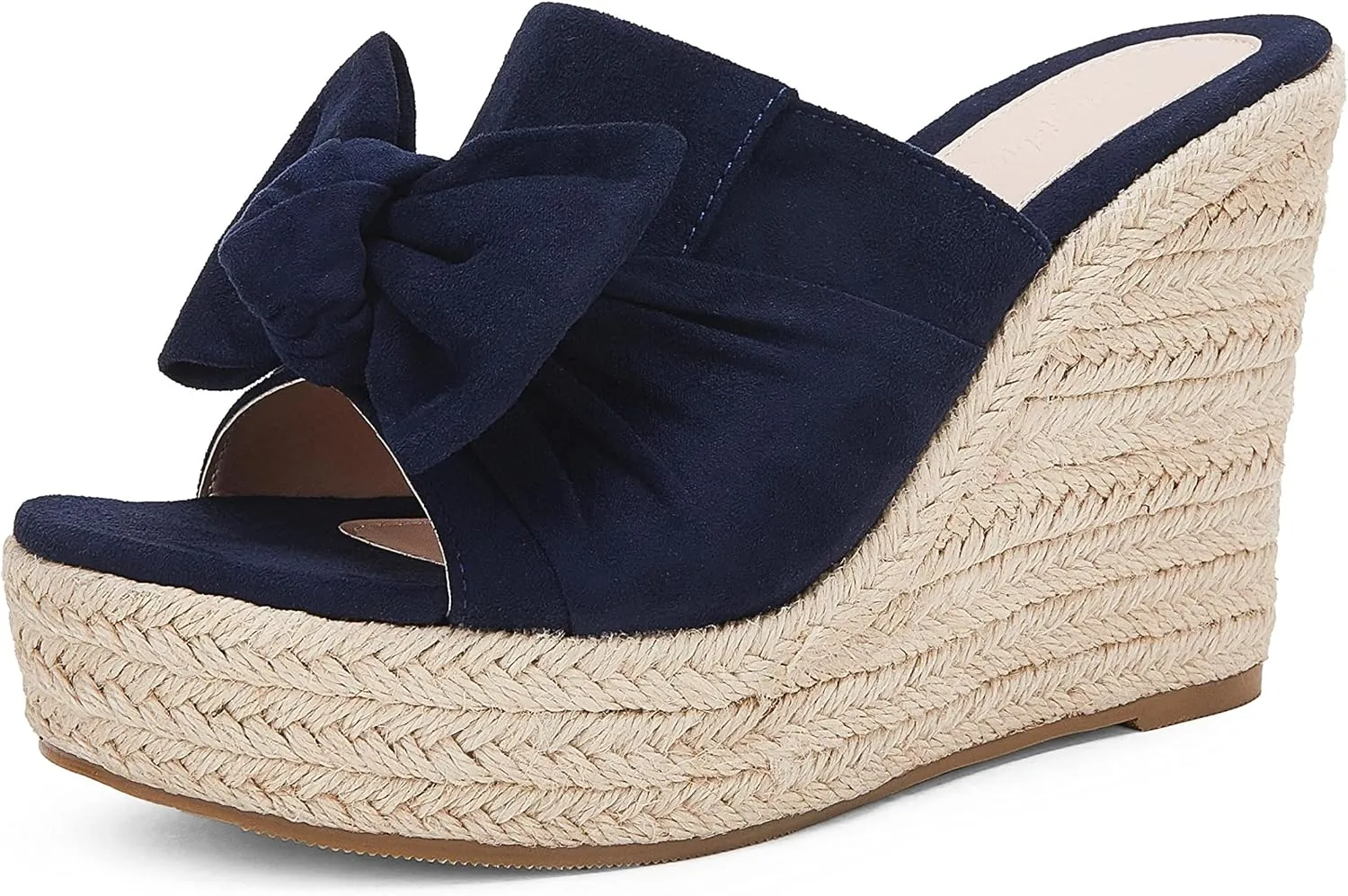 PiePieBuy Womens Platform Espadrilles Slip On Wedge Sandals Bow Tie Open Toe Slides Shoes