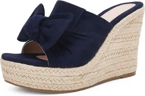PiePieBuy Womens Platform Espadrilles Slip On Wedge Sandals Bow Tie Open Toe Slides Shoes