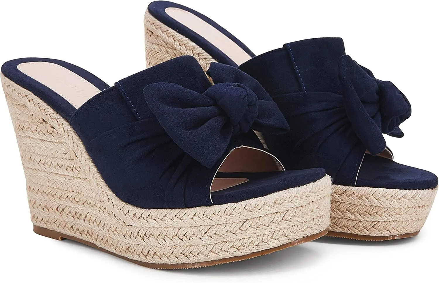 PiePieBuy Womens Platform Espadrilles Slip On Wedge Sandals Bow Tie Open Toe Slides Shoes