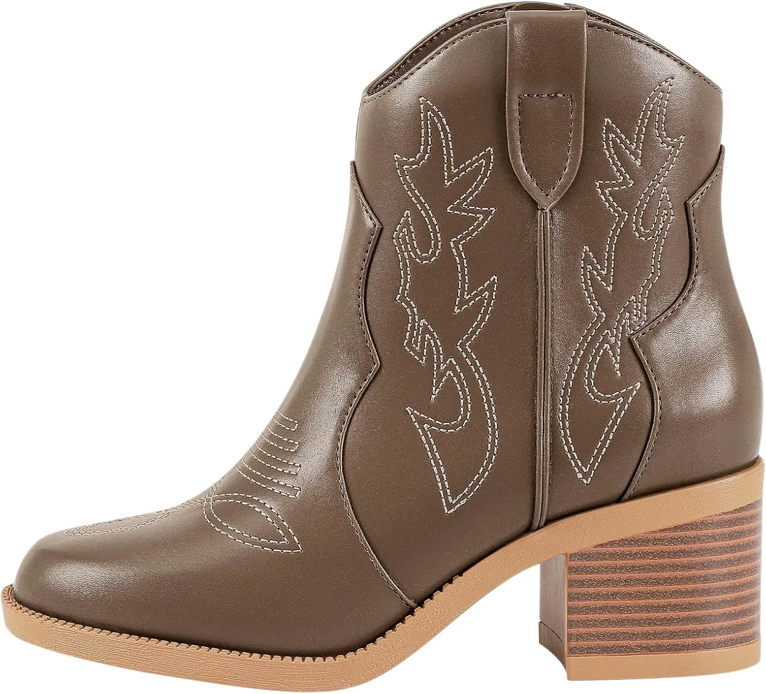 PIZZ ANNU Women's Embroidered Western Cowboy Boots Cowgirl Round Toe Short Ankle Boots Ladies Fashion Retro Classic Booties Chunky Heels